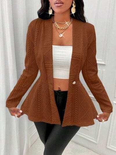 One Button Textured Peplum Cardigan - Trendsi - Flyclothing LLC