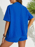 Button Up Half Sleeve Top and Shorts Set - Trendsi