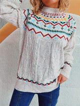 Cable-Knit Mock Neck Long Sleeve Sweater - Trendsi - Flyclothing LLC