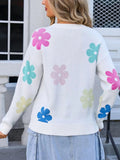 Flower Round Neck Long Sleeve Sweater - Trendsi
