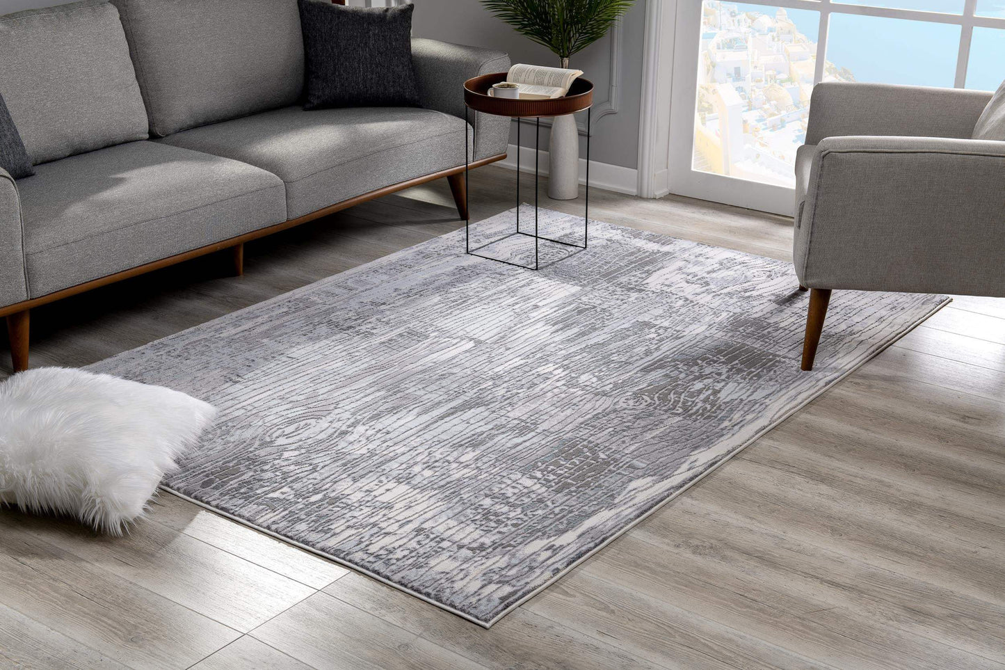 9' X 12' Gray And Blue Abstract Area Rug - Homeroots - Flyclothing LLC