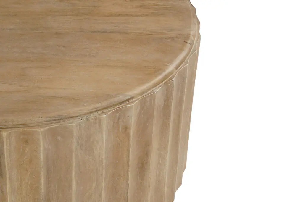 36" Brown Solid Wood Round Drum Coffee Table - Homeroots - Flyclothing LLC