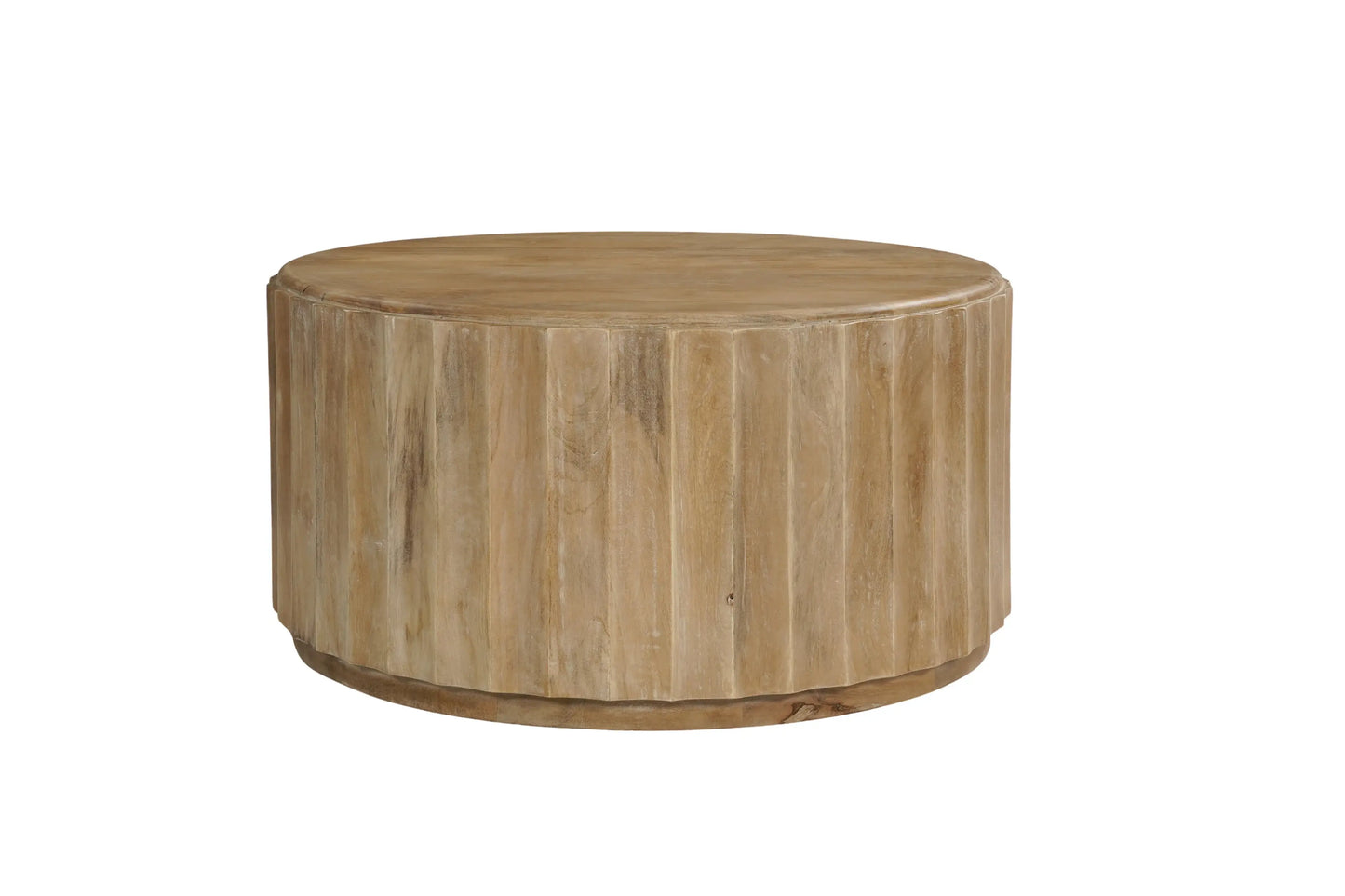 Two Piece Natural Solid Wood Round Drum Coffee And End Table Set - Homeroots - Flyclothing LLC
