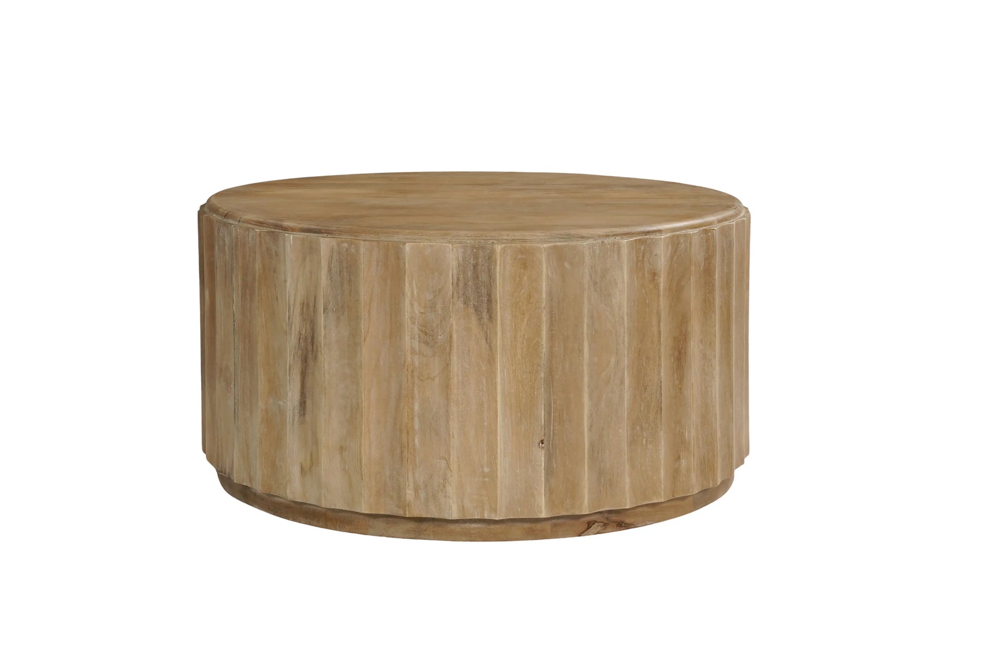 Two Piece Natural Solid Wood Round Drum Coffee And End Table Set - Homeroots - Flyclothing LLC