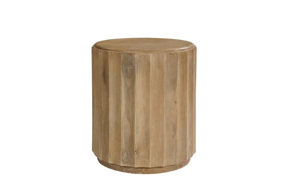 Two Piece Natural Solid Wood Round Drum Coffee And End Table Set - Homeroots - Flyclothing LLC