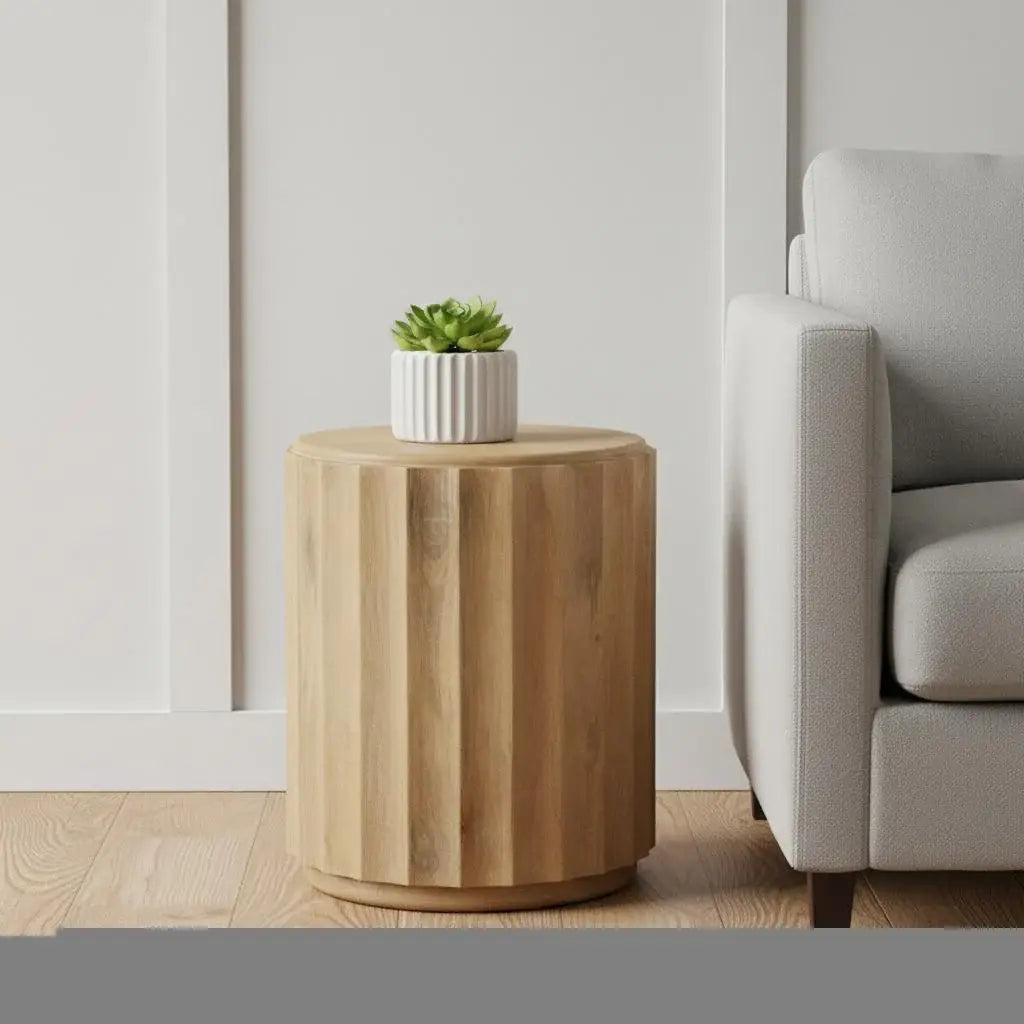 23" Brown Solid Wood Round Block End Table - Homeroots - Flyclothing LLC