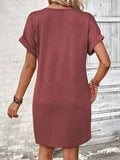 Quarter Button V-Neck Short Sleeve Dress - Trendsi - Flyclothing LLC