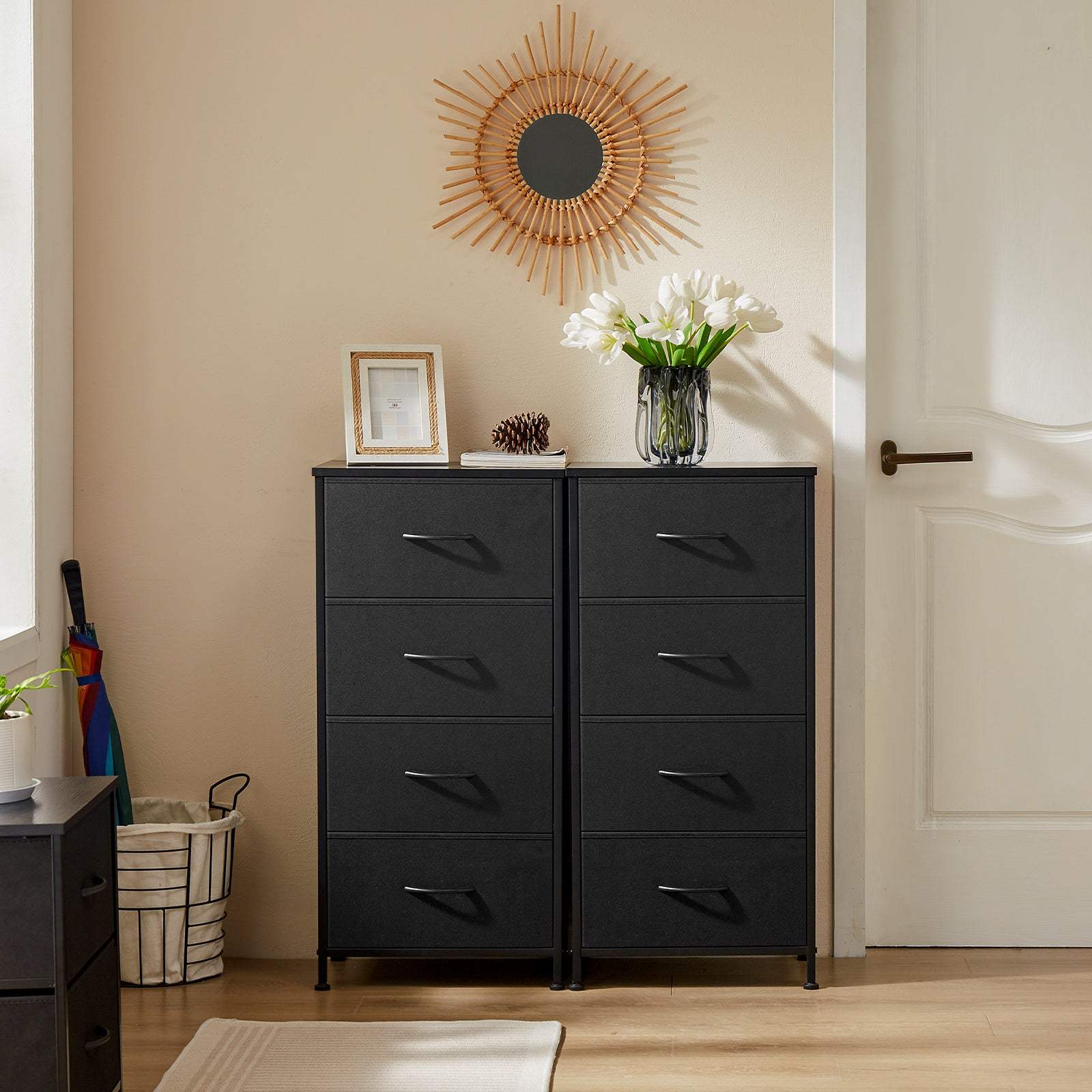 18" Black Fabric Wood and Metal Four Drawer Lingerie Chest - HomeRoots - Flyclothing LLC