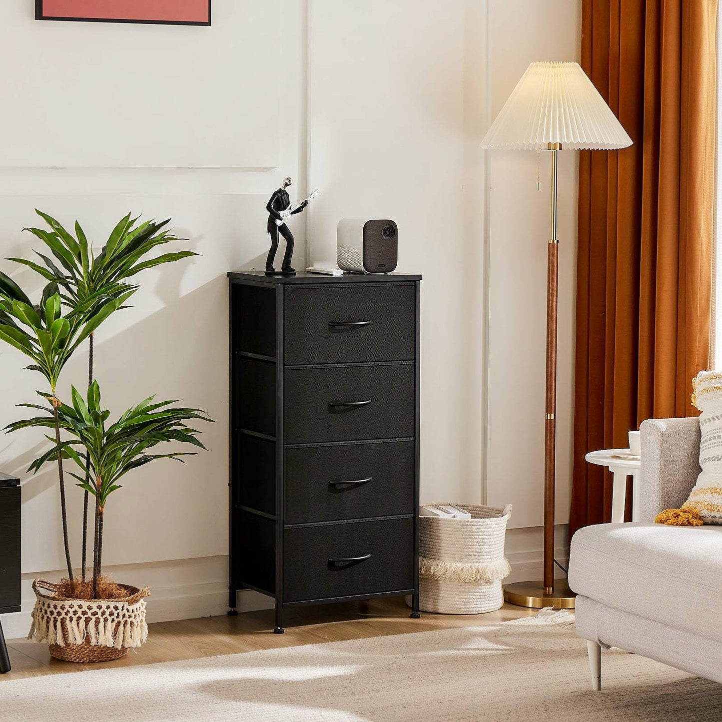 18" Black Fabric Wood and Metal Four Drawer Lingerie Chest - HomeRoots - Flyclothing LLC