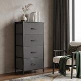 18" Black And Gray Fabric Wood And Metal Four Drawer Dresser - HomeRoots - Flyclothing LLC