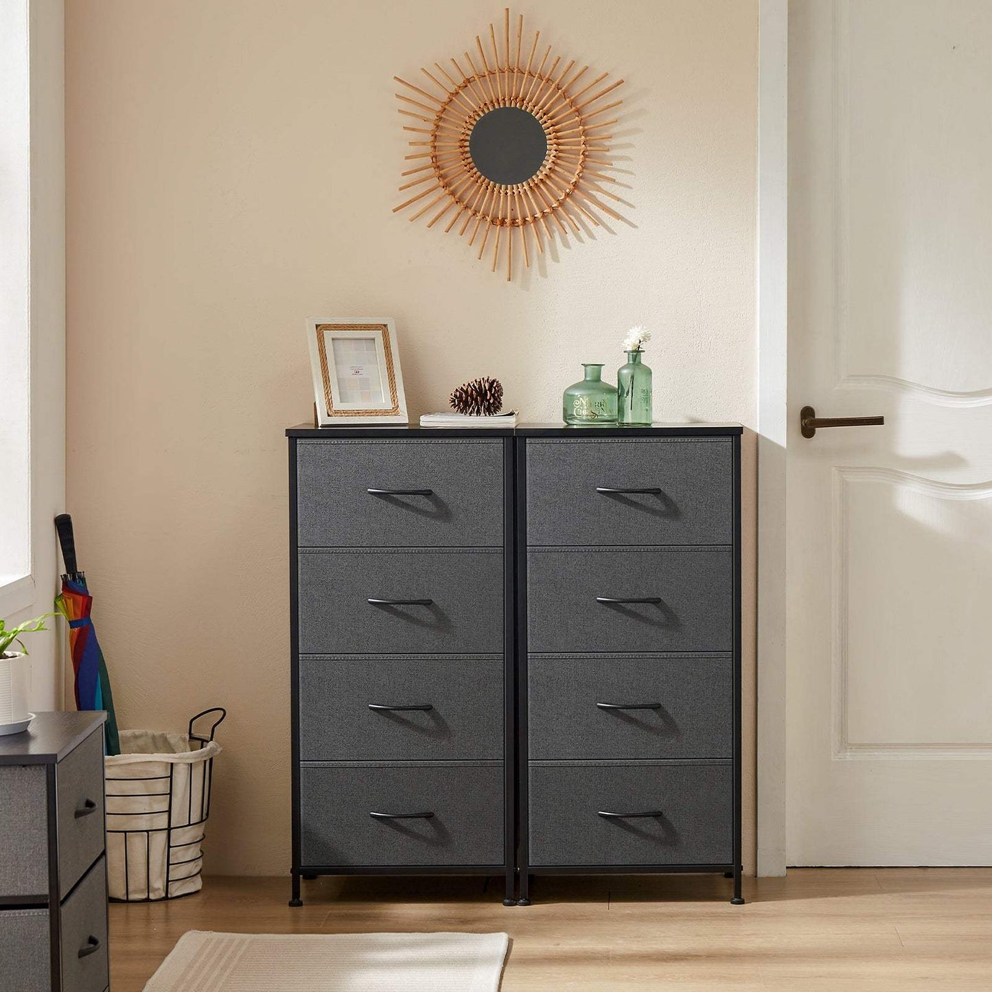 18" Black And Gray Fabric Wood And Metal Four Drawer Dresser - HomeRoots - Flyclothing LLC