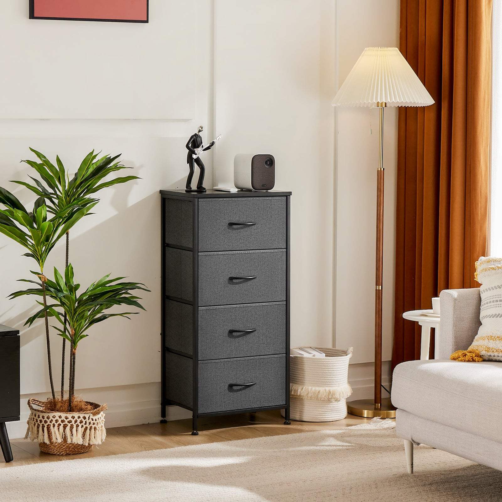 18" Black And Gray Fabric Wood And Metal Four Drawer Dresser - HomeRoots - Flyclothing LLC