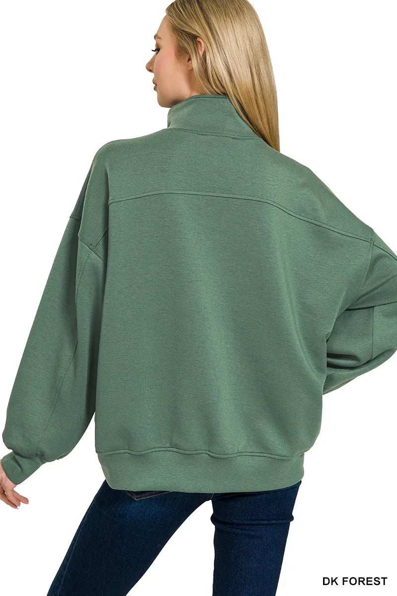Zenana Scuba Quarter-Zip Sweatshirt - Trendsi - Flyclothing LLC