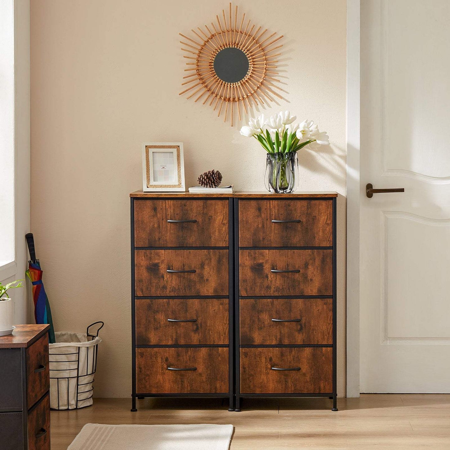 18" Black And Brown Fabric Wood And Metal Four Drawer Dresser - HomeRoots - Flyclothing LLC