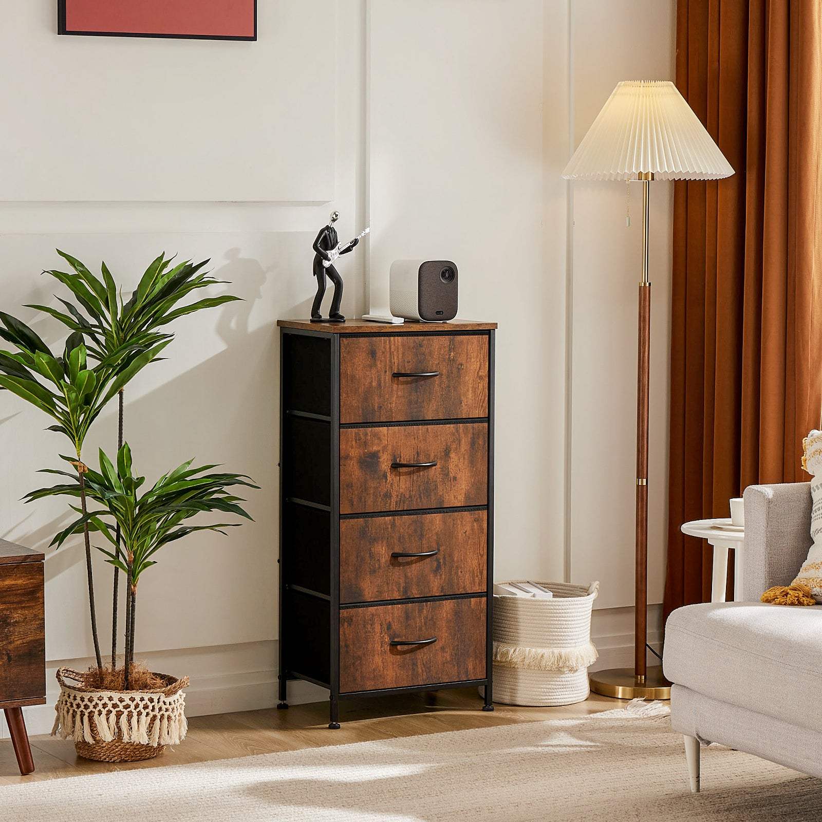 18" Black And Brown Fabric Wood And Metal Four Drawer Dresser - HomeRoots - Flyclothing LLC