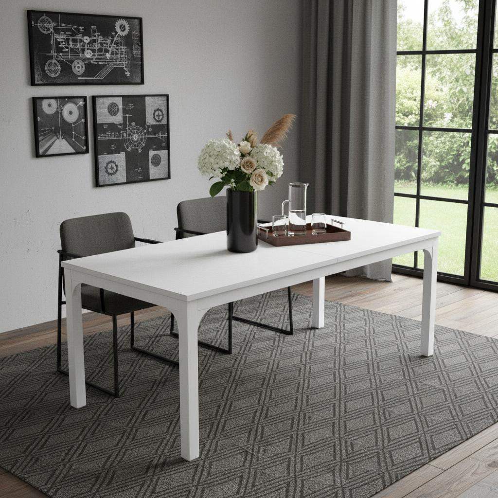 46" White Wood and Iron Dining Table - HomeRoots - Flyclothing LLC