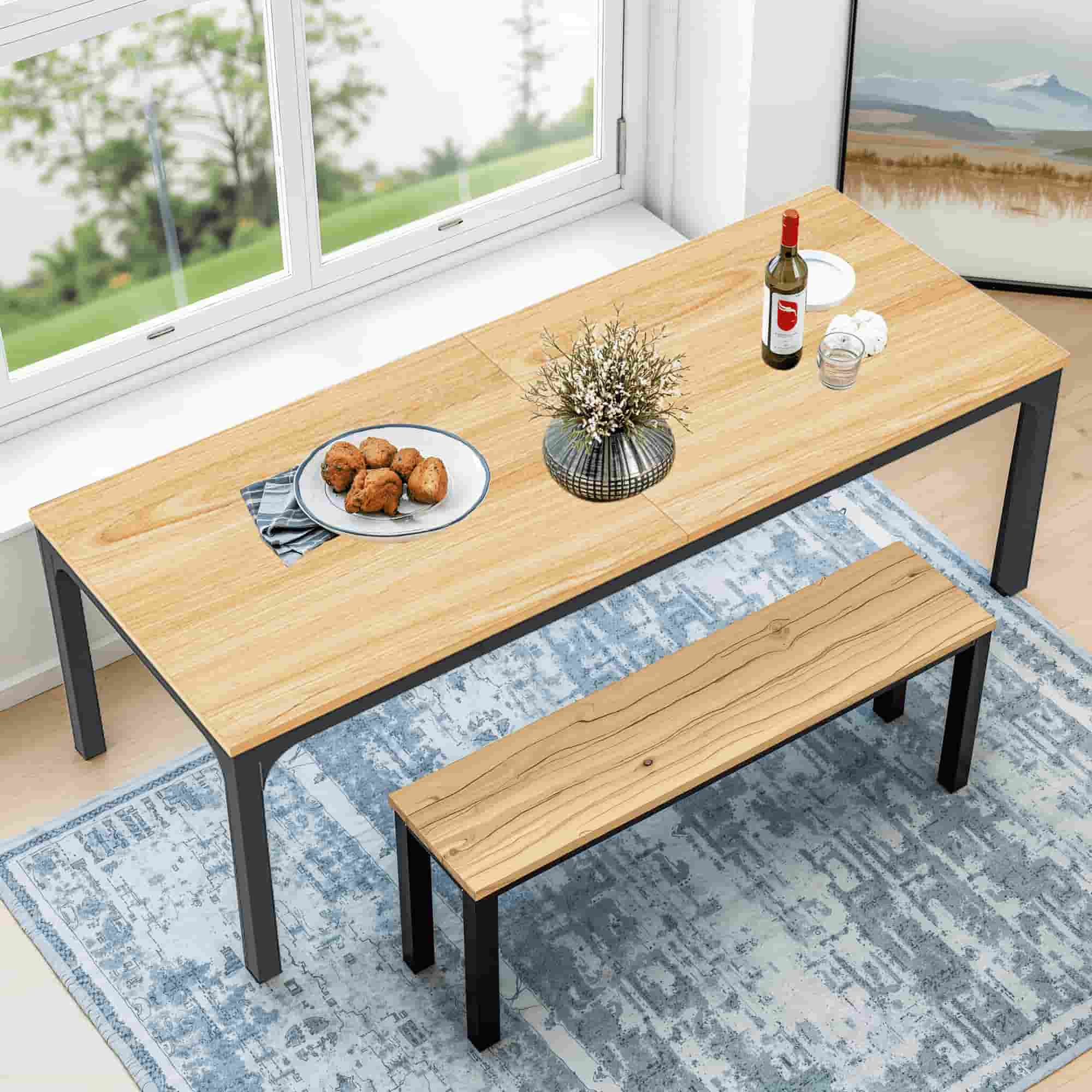 46" Natural and Black Wood and Iron Dining Table - HomeRoots - Flyclothing LLC