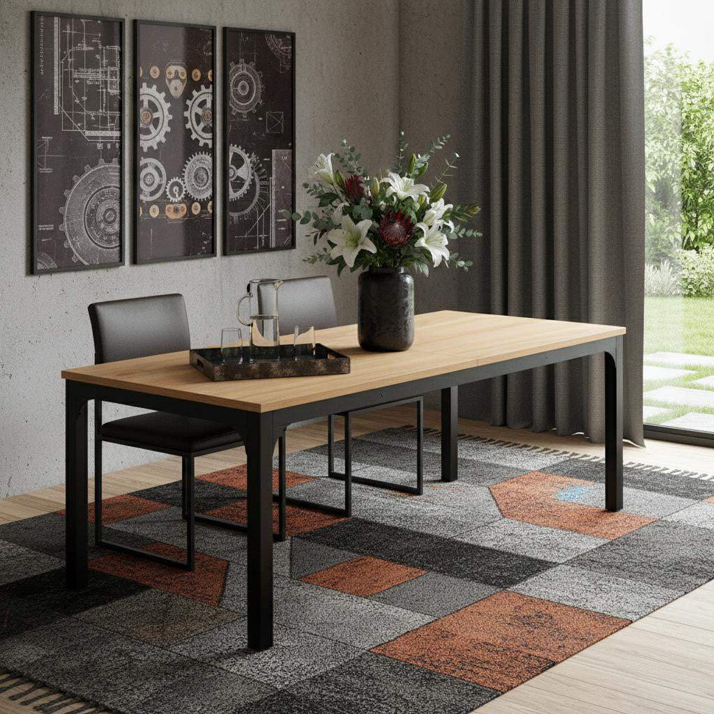 46" Natural and Black Wood and Iron Dining Table - HomeRoots - Flyclothing LLC