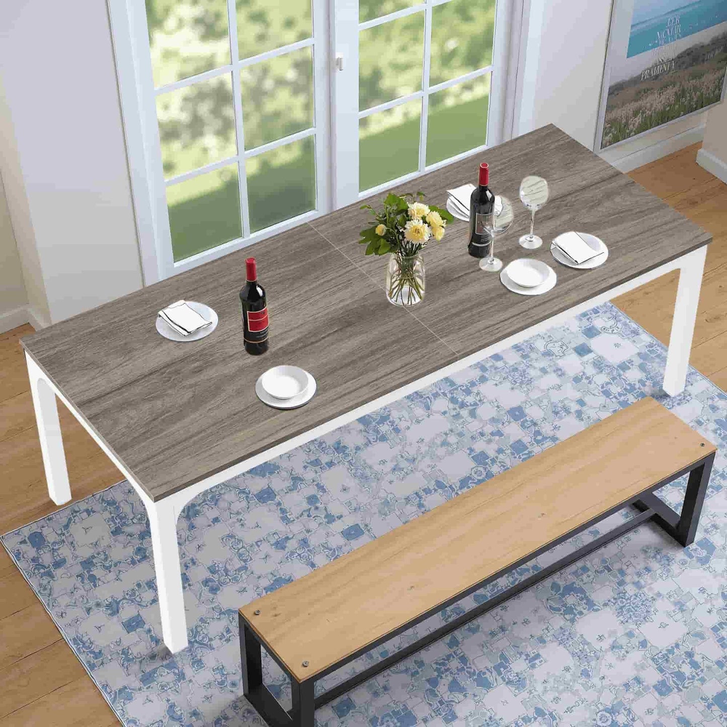 46" Gray and White Wood and Iron Dining Table - HomeRoots - Flyclothing LLC