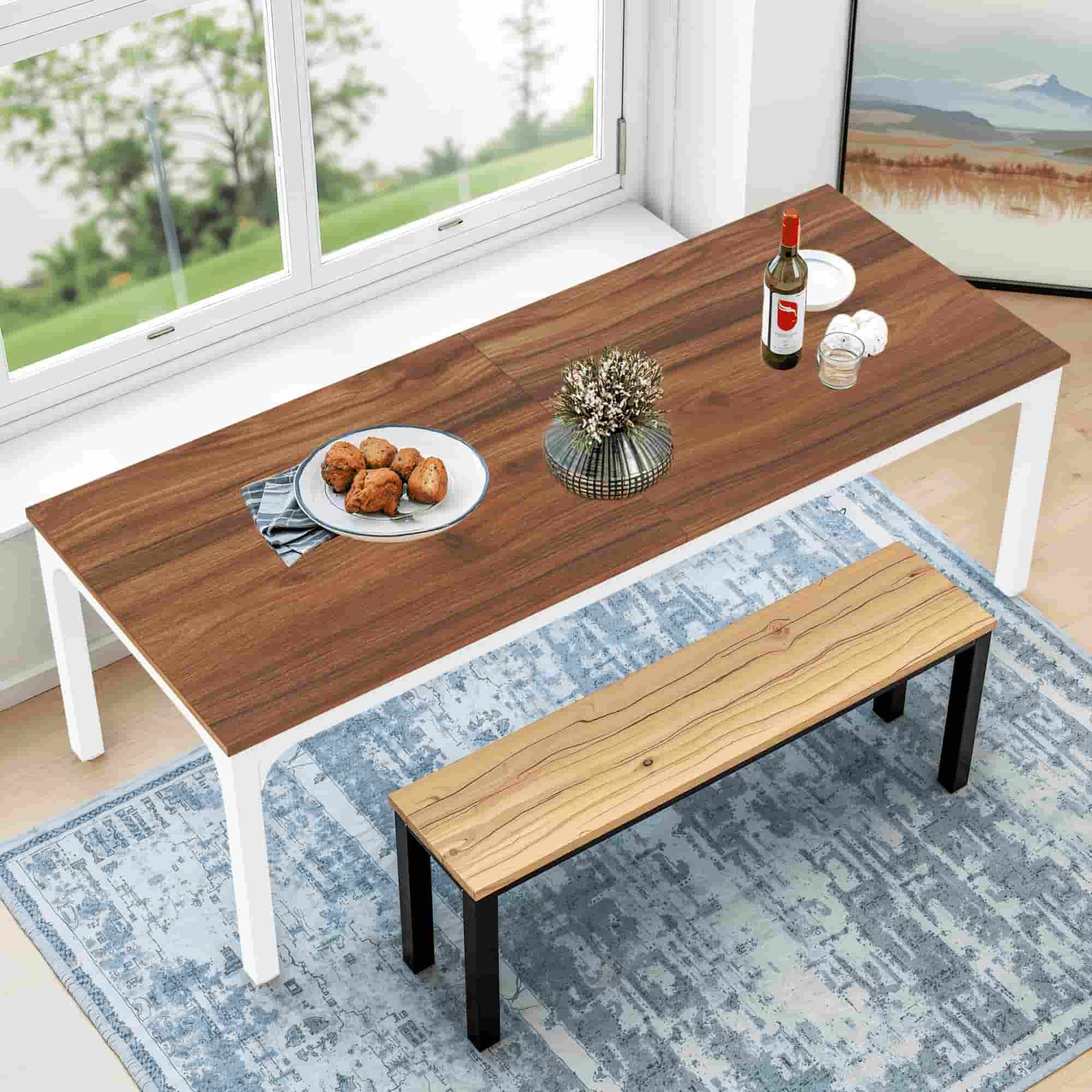 46" Brown and White Wood and Iron Dining Table - HomeRoots - Flyclothing LLC