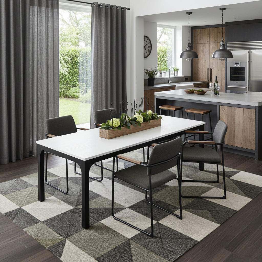 46" White and Black Wood and Iron Dining Table - HomeRoots - Flyclothing LLC