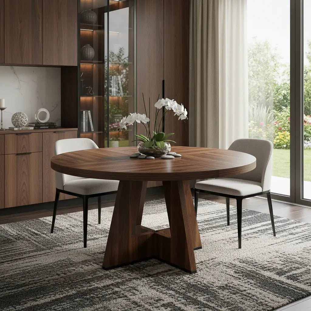 47" Brown Solid Wood Pedestal Base Round Top Dining Table - Homeroots - Flyclothing LLC