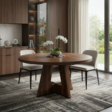 47" Brown Solid Wood Pedestal Base Round Top Dining Table - Homeroots - Flyclothing LLC