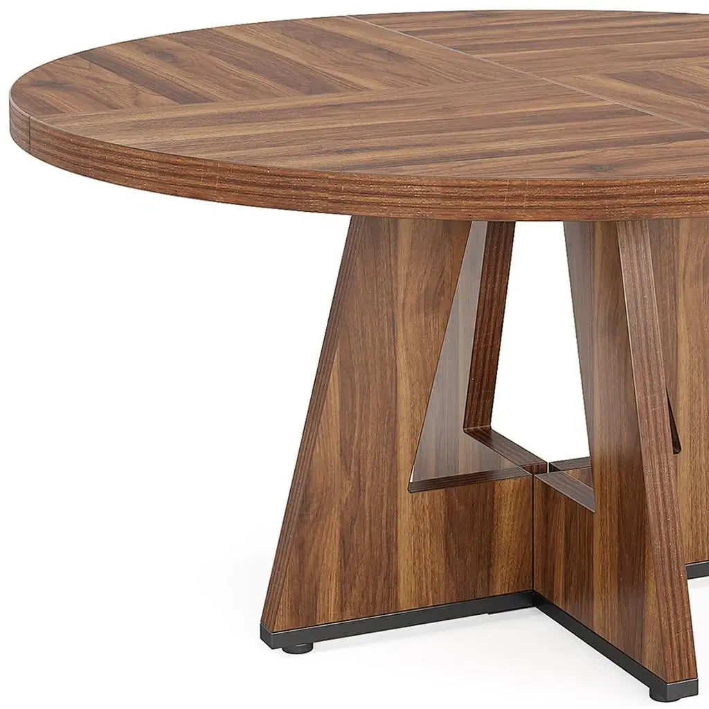 47" Brown Solid Wood Pedestal Base Round Top Dining Table - Homeroots - Flyclothing LLC