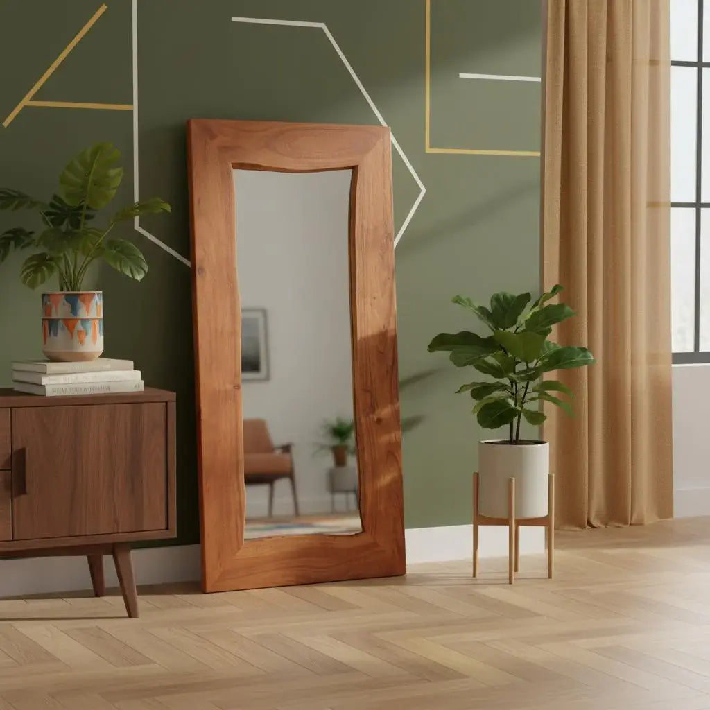 24" Brown Solid Wood Live Edge Freestanding and Wall Mount Accent Mirror - Homeroots - Flyclothing LLC