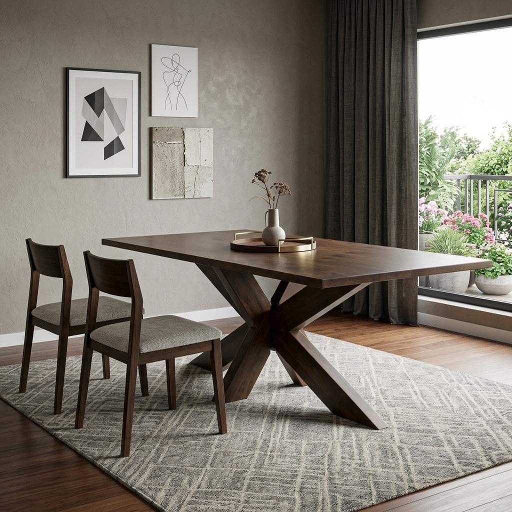 78" Brown Solid Wood Cross Leg Base Dining Table - HomeRoots - Flyclothing LLC