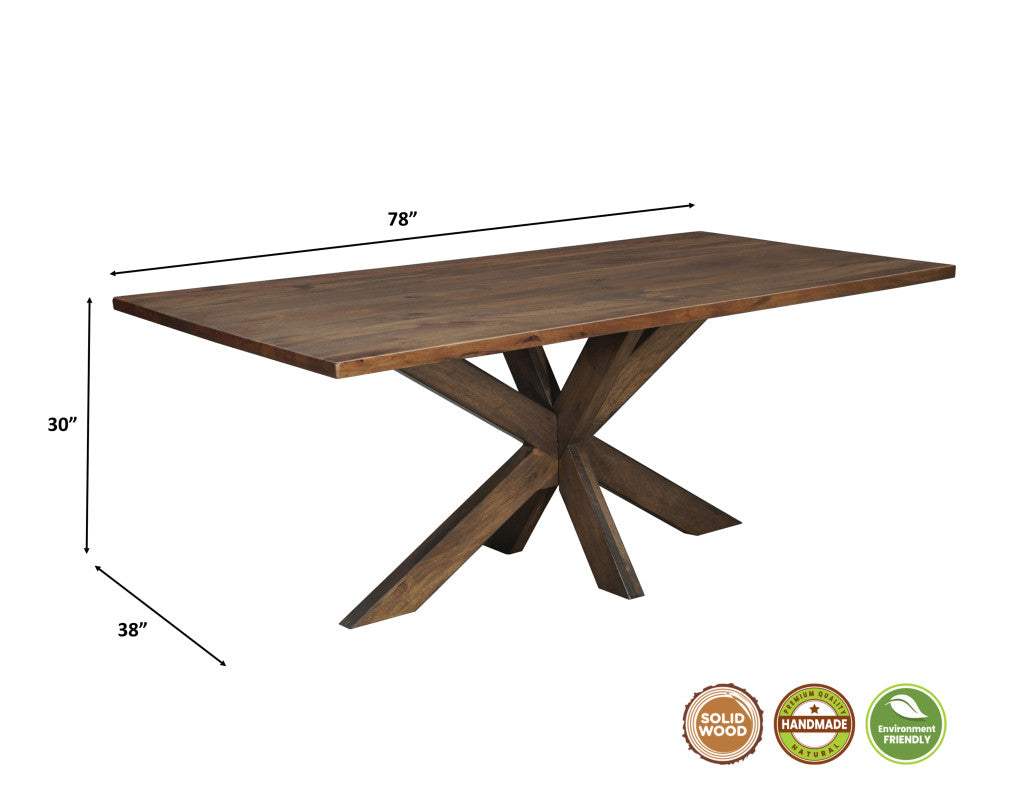 78" Brown Solid Wood Cross Leg Base Dining Table - HomeRoots - Flyclothing LLC