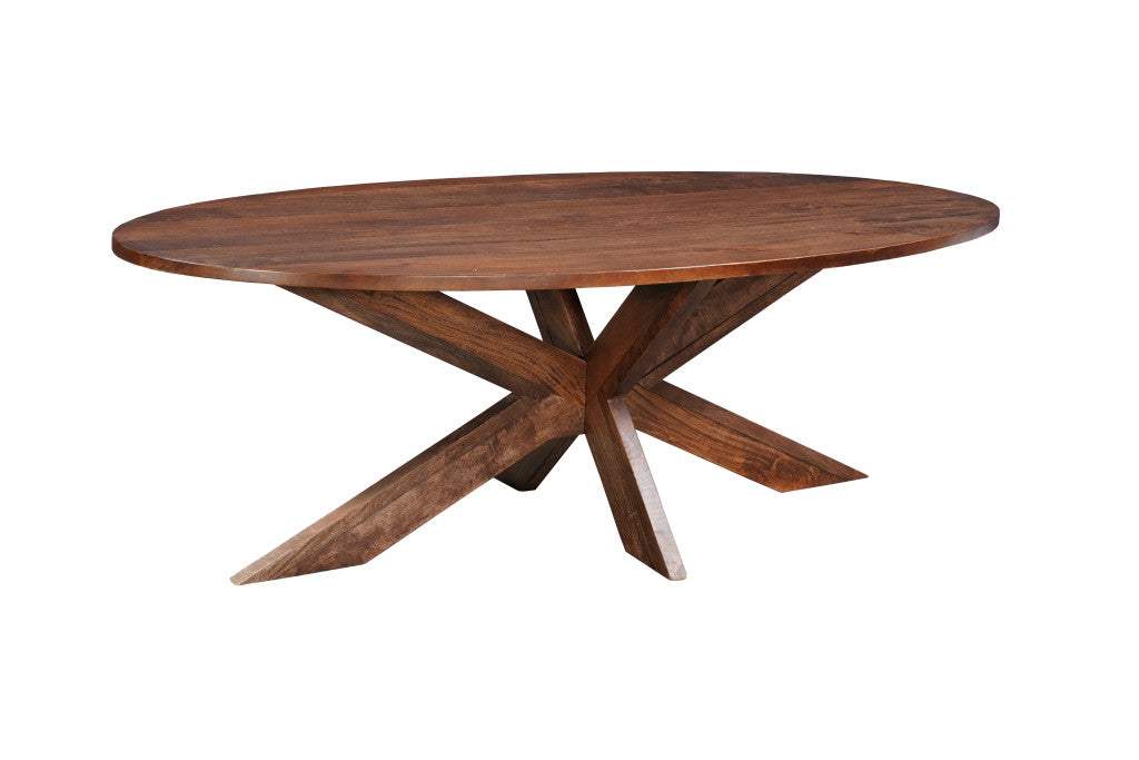 92" Brown Solid Wood Cross Leg Base Oval Dining Table - HomeRoots - Flyclothing LLC