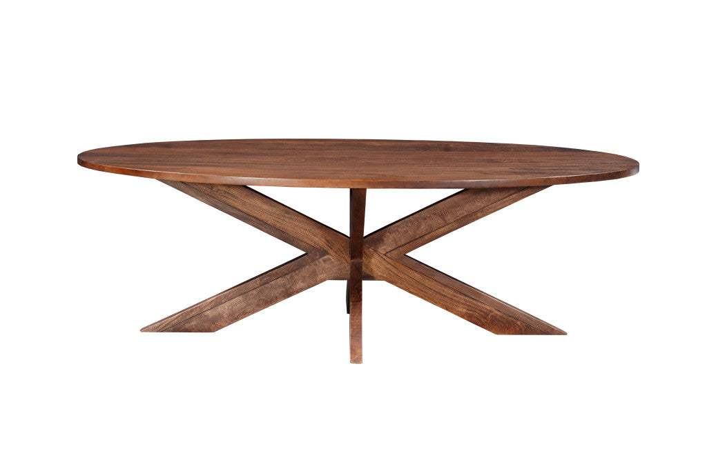 92" Brown Solid Wood Cross Leg Base Oval Dining Table - HomeRoots - Flyclothing LLC
