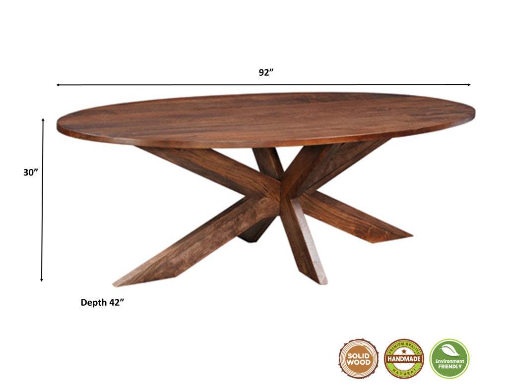 92" Brown Solid Wood Cross Leg Base Oval Dining Table - HomeRoots - Flyclothing LLC
