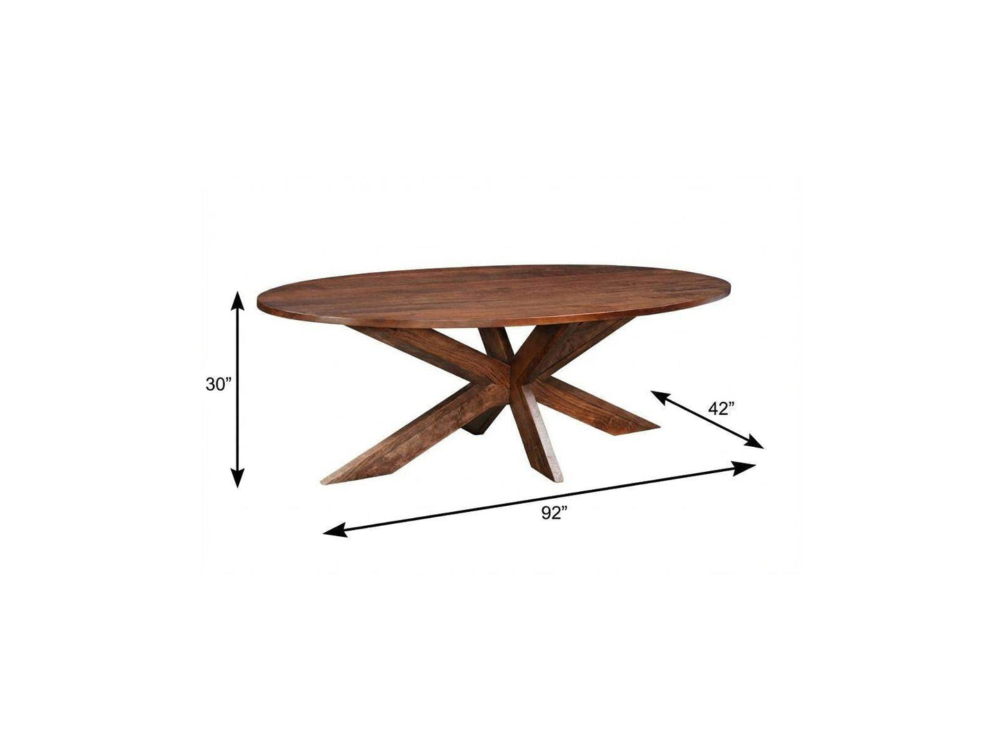 92" Brown Solid Wood Cross Leg Base Oval Dining Table - HomeRoots - Flyclothing LLC
