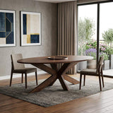 92" Brown Solid Wood Cross Leg Base Oval Dining Table - HomeRoots - Flyclothing LLC
