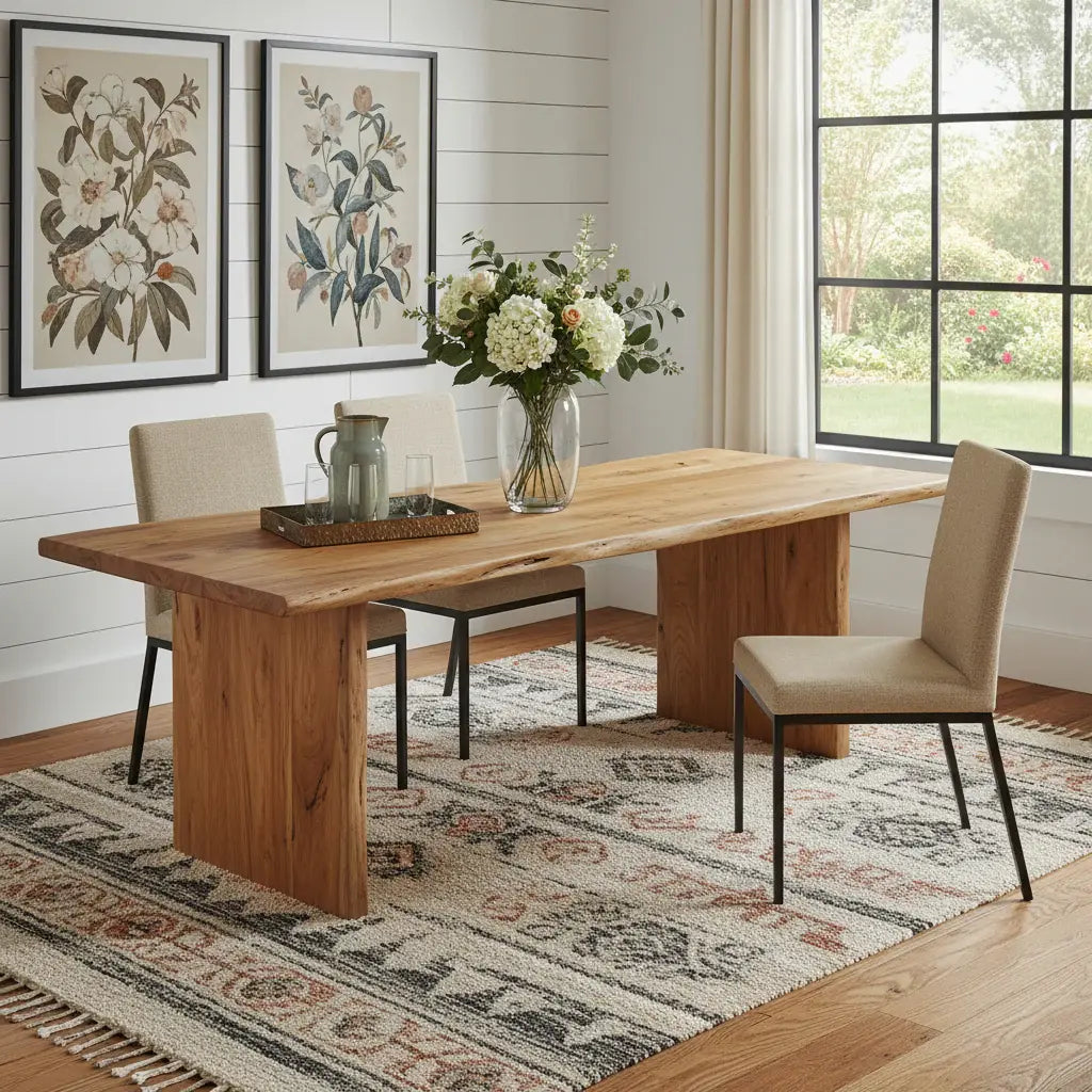 108" Natural Solid Wood Live Edge Sled Base Dining Table - Homeroots - Flyclothing LLC