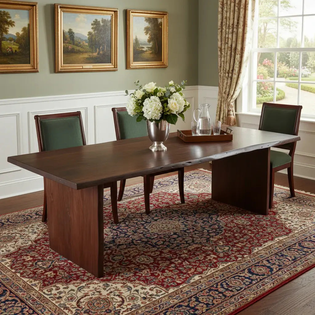 108" Brown Solid Wood Live Edge Sled Base Dining Table - Homeroots - Flyclothing LLC