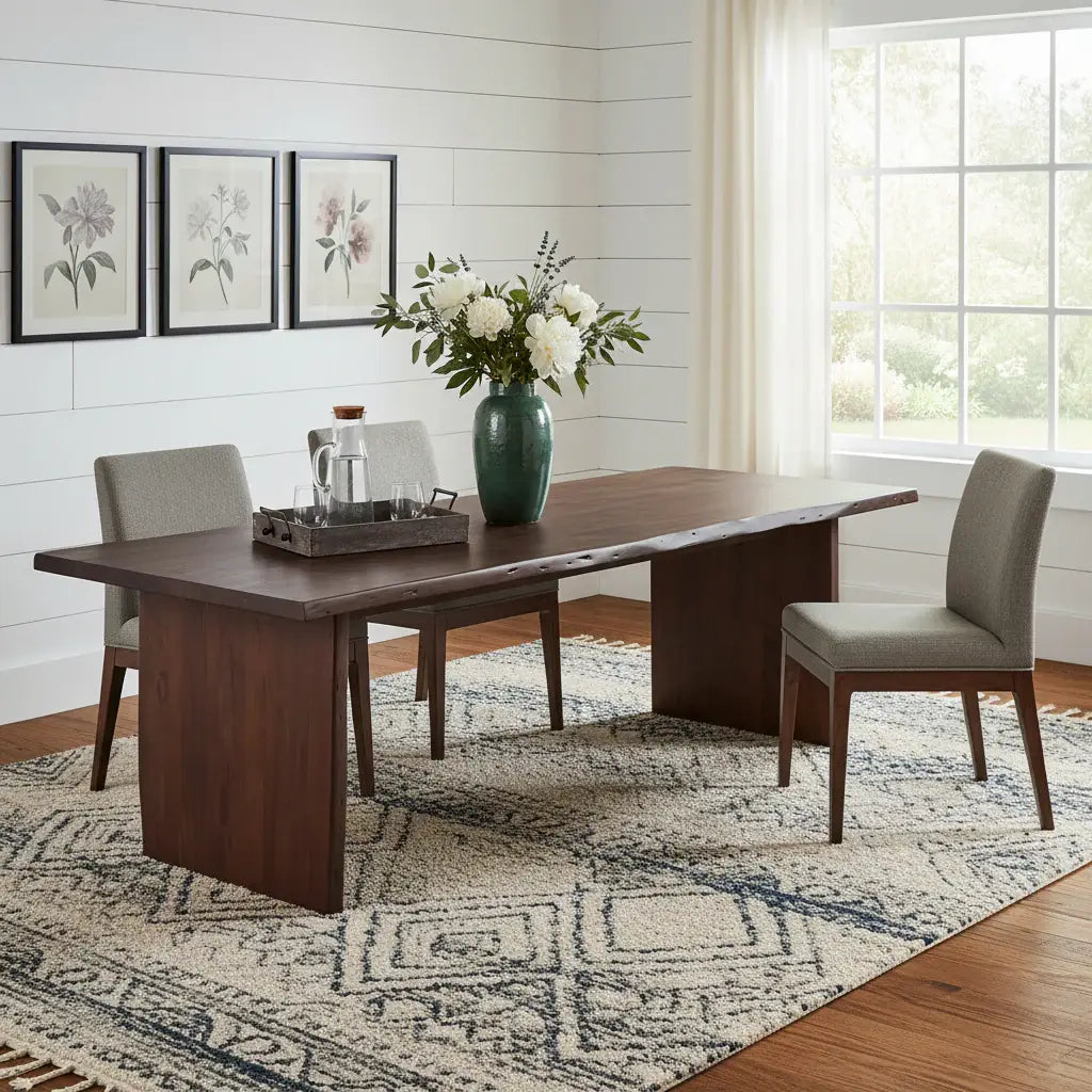 108" Brown Solid Wood Live Edge Sled Base Dining Table - Homeroots - Flyclothing LLC