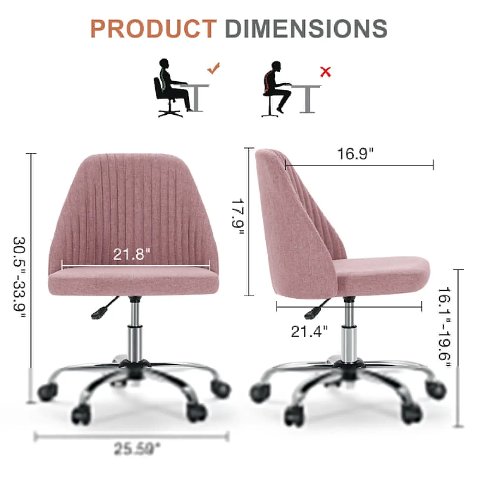 Pink and Silver Adjustable Height Swivel Rolling Office Chair - Homeroots - Flyclothing LLC