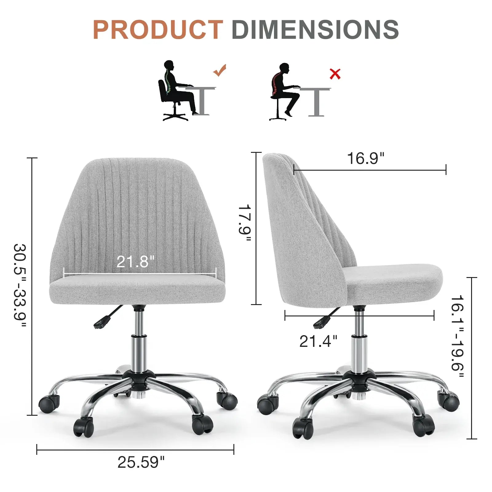 Gray and Silver Adjustable Height Swivel Rolling Office Chair - Homeroots - Flyclothing LLC
