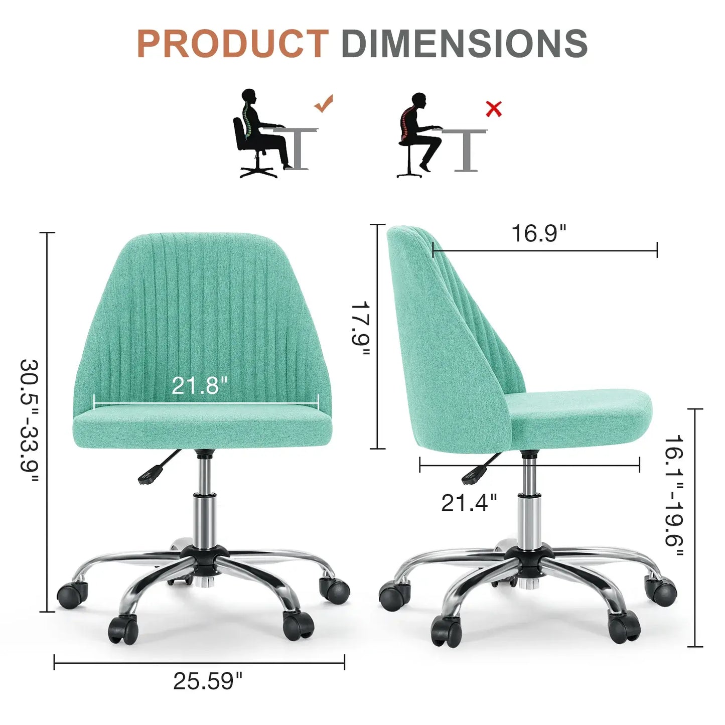 Green and Silver Adjustable Height Swivel Rolling Office Chair - Homeroots - Flyclothing LLC