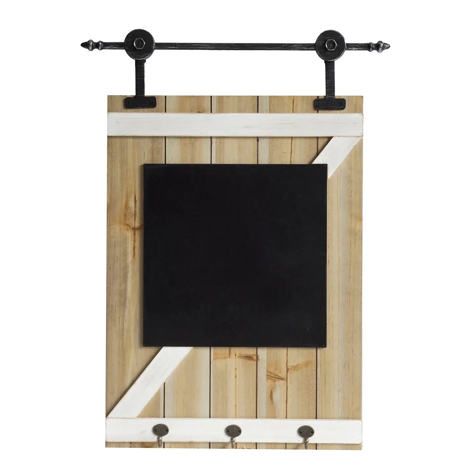 27" X 20" Black And Brown Wood Hanging Chalkboard With Hooks - Homeroots - Flyclothing LLC