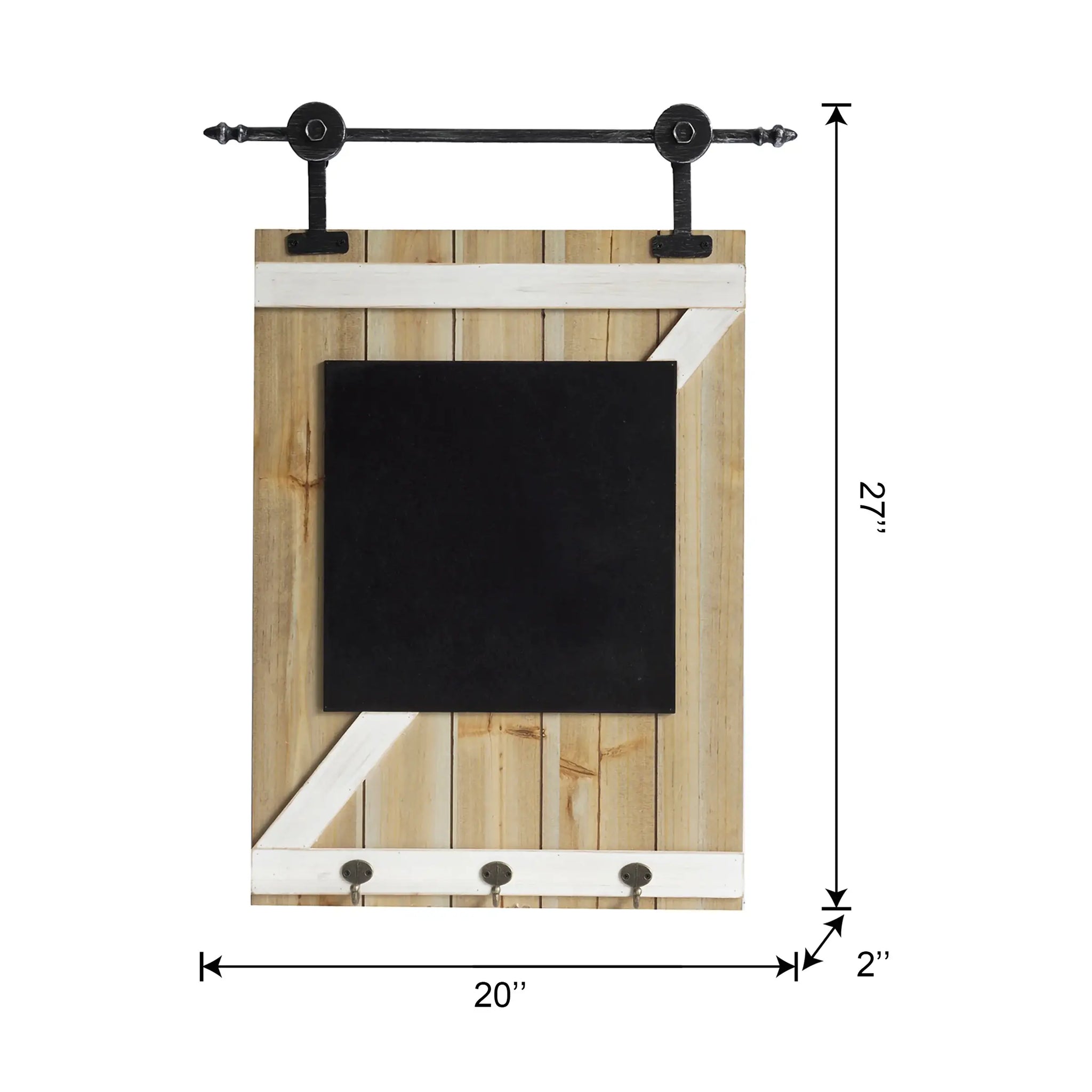 27" X 20" Black And Brown Wood Hanging Chalkboard With Hooks - Homeroots - Flyclothing LLC