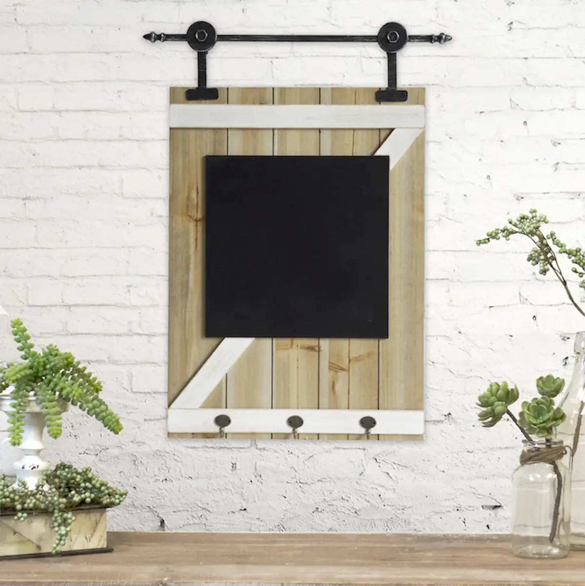 27" X 20" Black And Brown Wood Hanging Chalkboard With Hooks - Homeroots - Flyclothing LLC