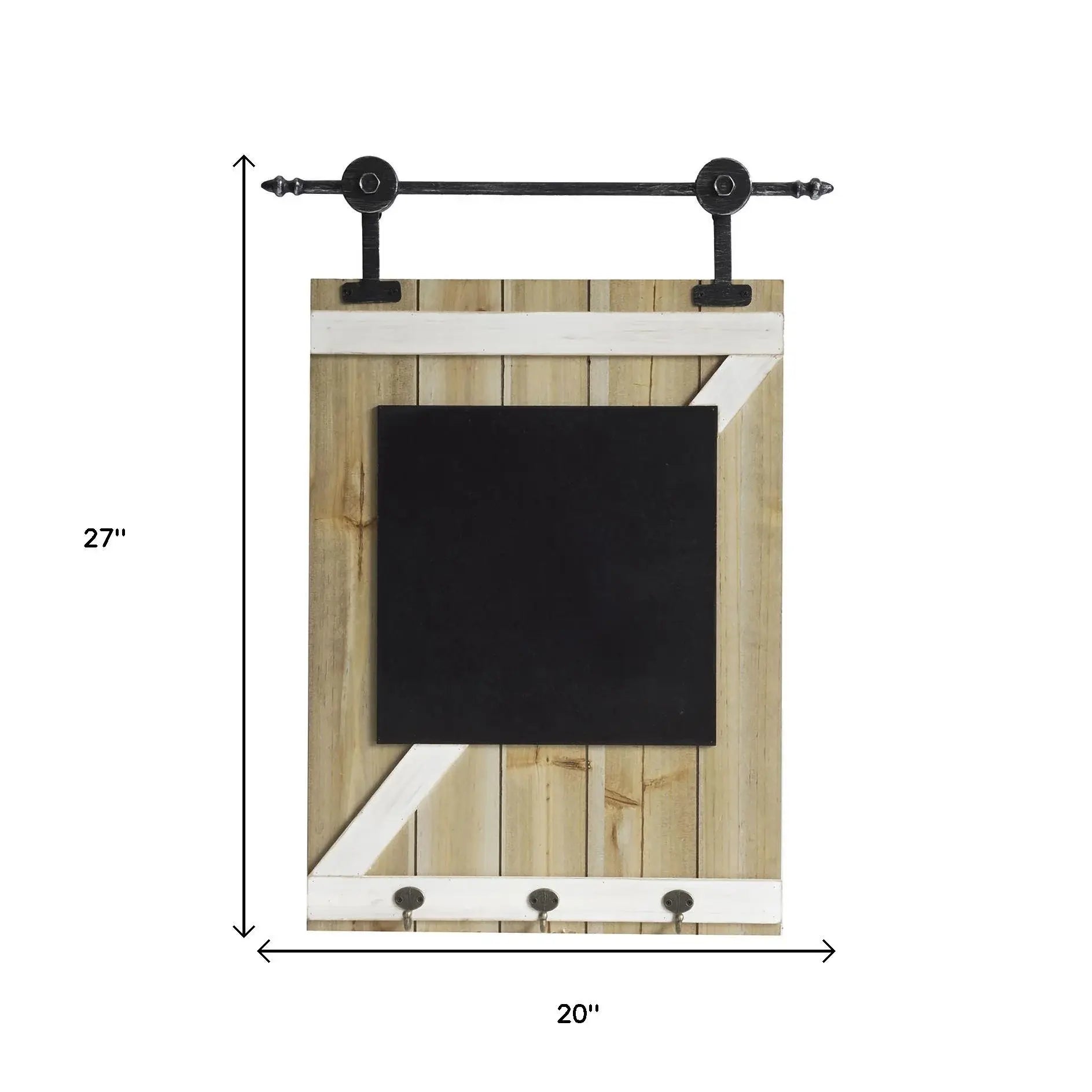 27" X 20" Black And Brown Wood Hanging Chalkboard With Hooks - Homeroots - Flyclothing LLC