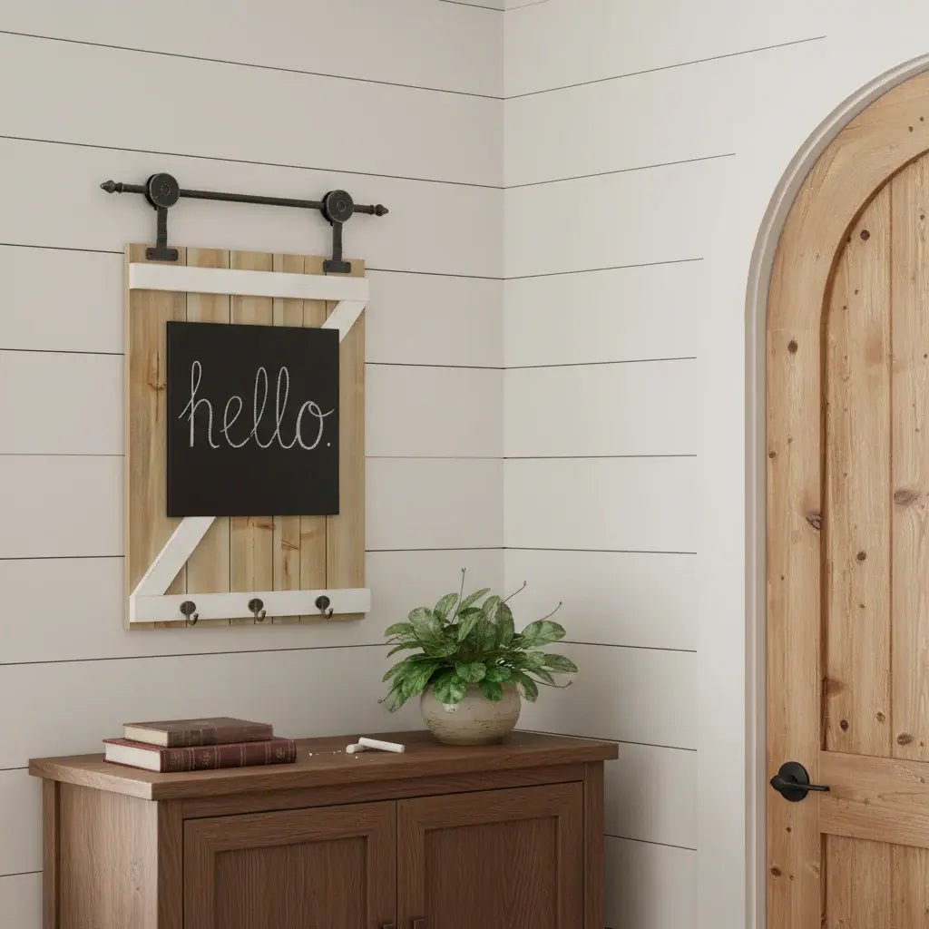 27" X 20" Black And Brown Wood Hanging Chalkboard With Hooks - Homeroots - Flyclothing LLC