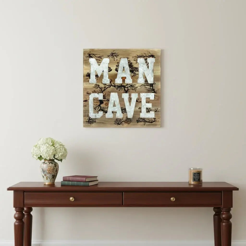 16" X 16" Brown And Gray Man Cave Wood And Metal Wall Decor - Homeroots - Flyclothing LLC