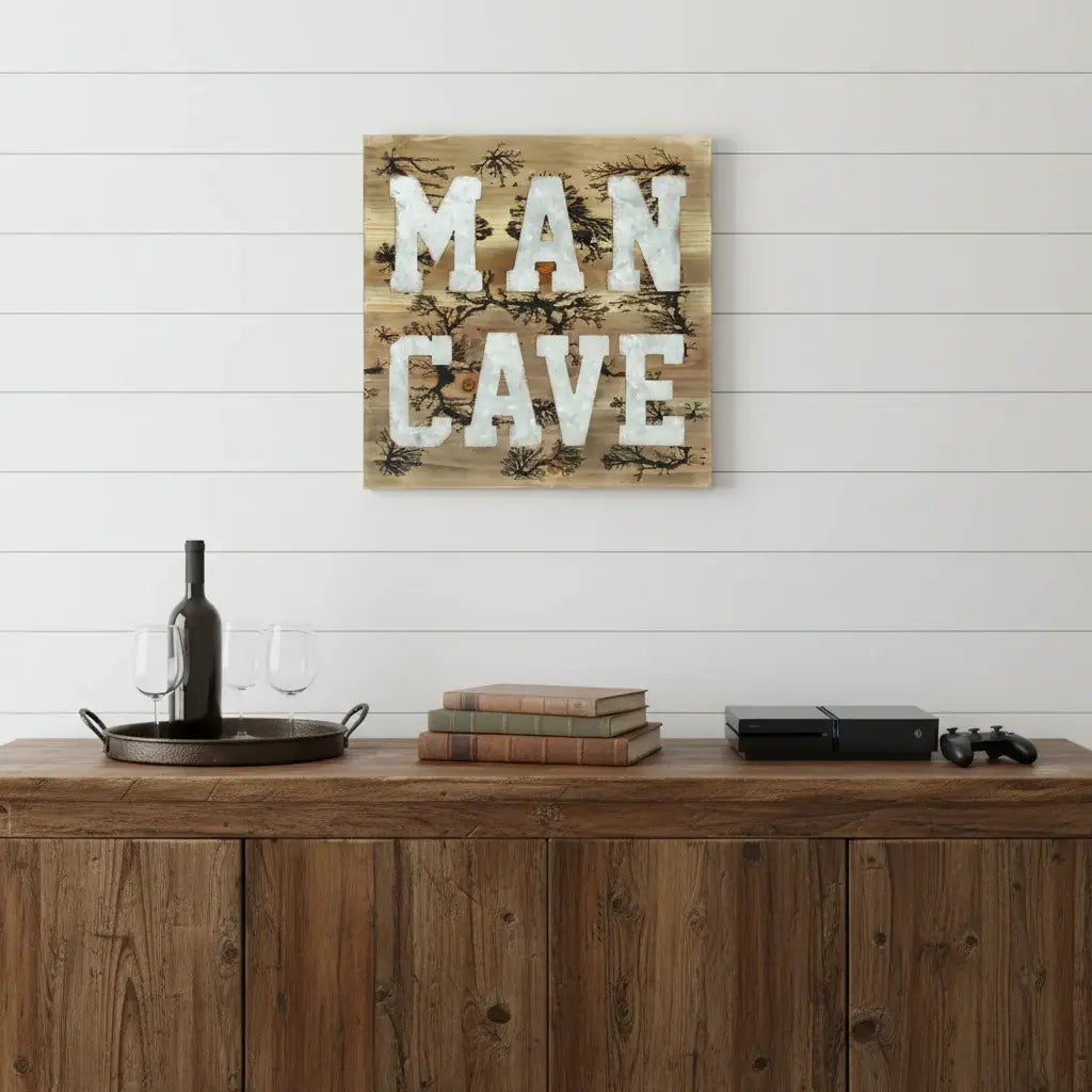 16" X 16" Brown And Gray Man Cave Wood And Metal Wall Decor - Homeroots - Flyclothing LLC