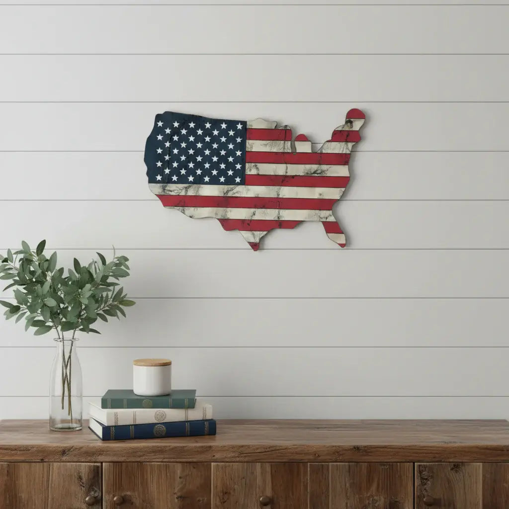 USA Americana 27" X 19" Blue Red And White Wood Hanging Wall Decor - Homeroots - Flyclothing LLC